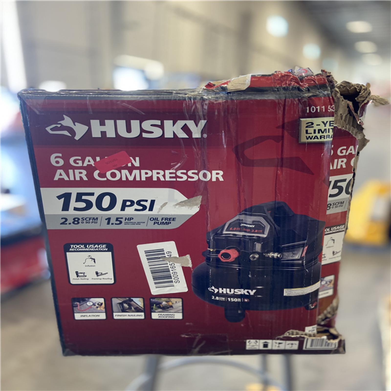 NEW! -  Husky 6 Gal. 150 PSI Portable Electric Oil-Free Jobsite Pancake Air Compressor with Dual Pressure Gauges and 2-Quick Couplers