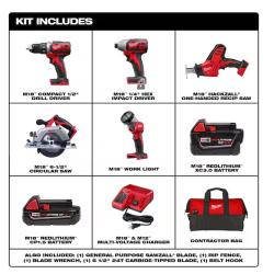 NEW! - Milwaukee M18 18V Lithium-Ion Cordless Combo Kit (5-Tool) with (1) 3.0Ah and (1) 1.5Ah Battery  (1) Charger  (1) Tool Bag