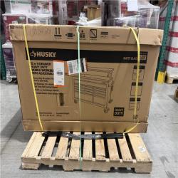 DALLAS LOCATION - Husky 52 in. W x 25 in. D Heavy Duty 9-Drawer Mobile Workbench Cabinet with Adjustable-Height Hardwood Top in Matte Black