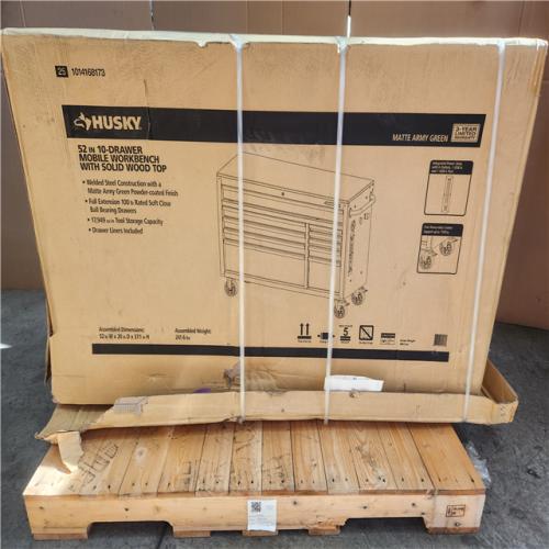 Phoenix NEW Husky Standard-Duty 52 in. W 10-Drawer Matte Army Green Mobile Workbench Cabinet with Solid Wood Top (SEALED)