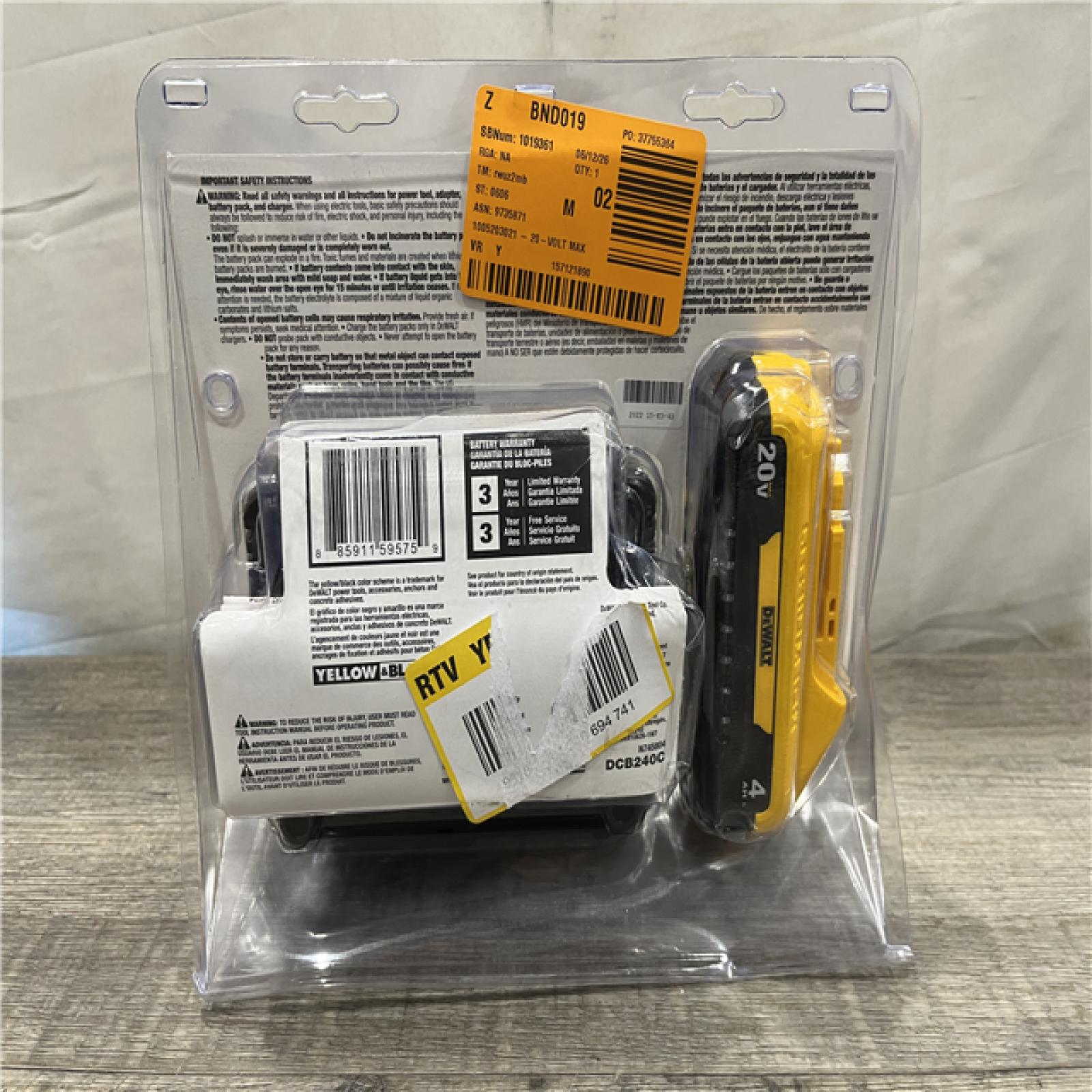 NEW - DEWALT 20-Volt MAX Lithium-Ion 4.0Ah Battery with 12-Volt to 20-Volt MAX Charger