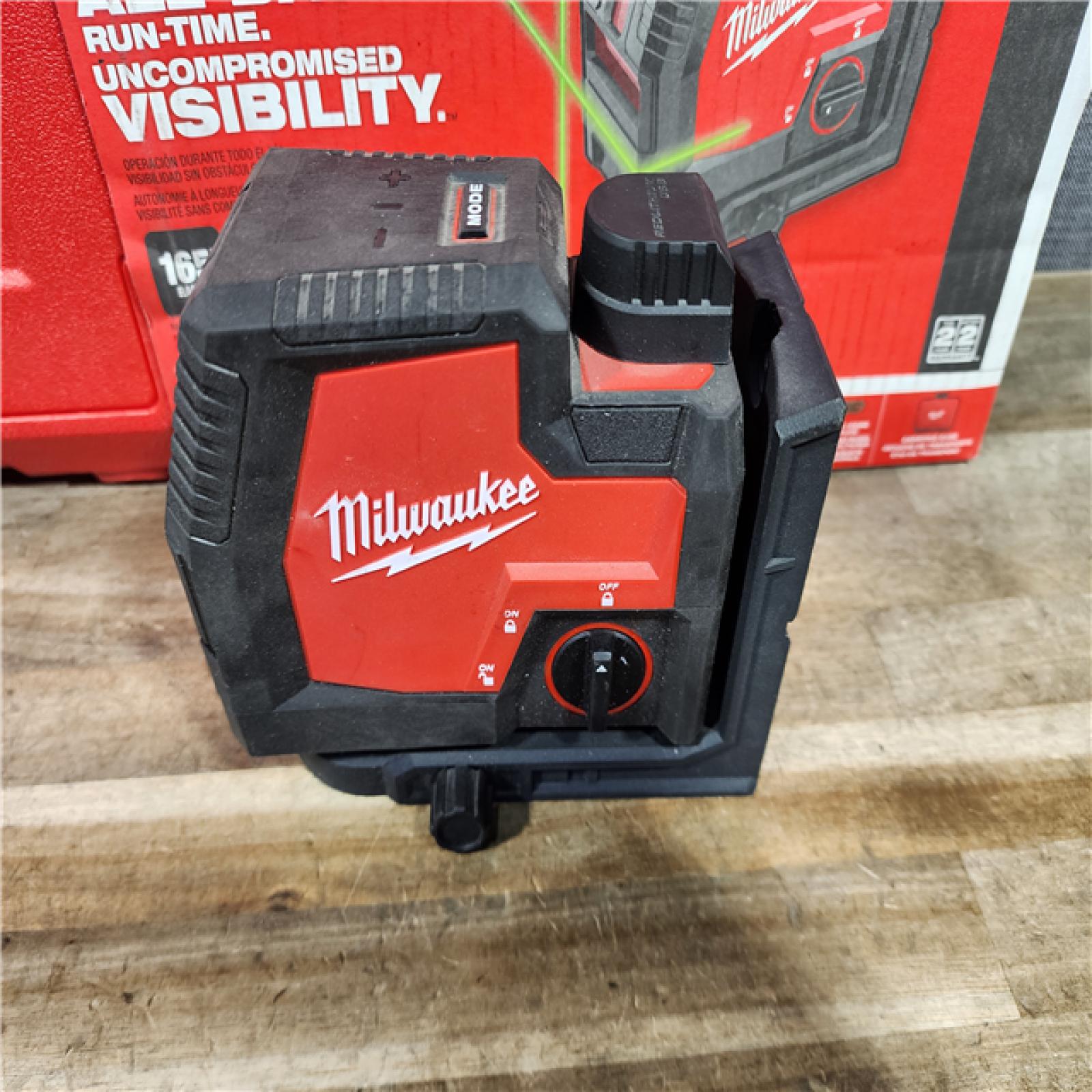 HOUSTON LOCATION - AS-IS Milwaukee 100 ft. REDLITHIUM Lithium-Ion USB Green Rechargeable Cross Line Laser Level with Charger