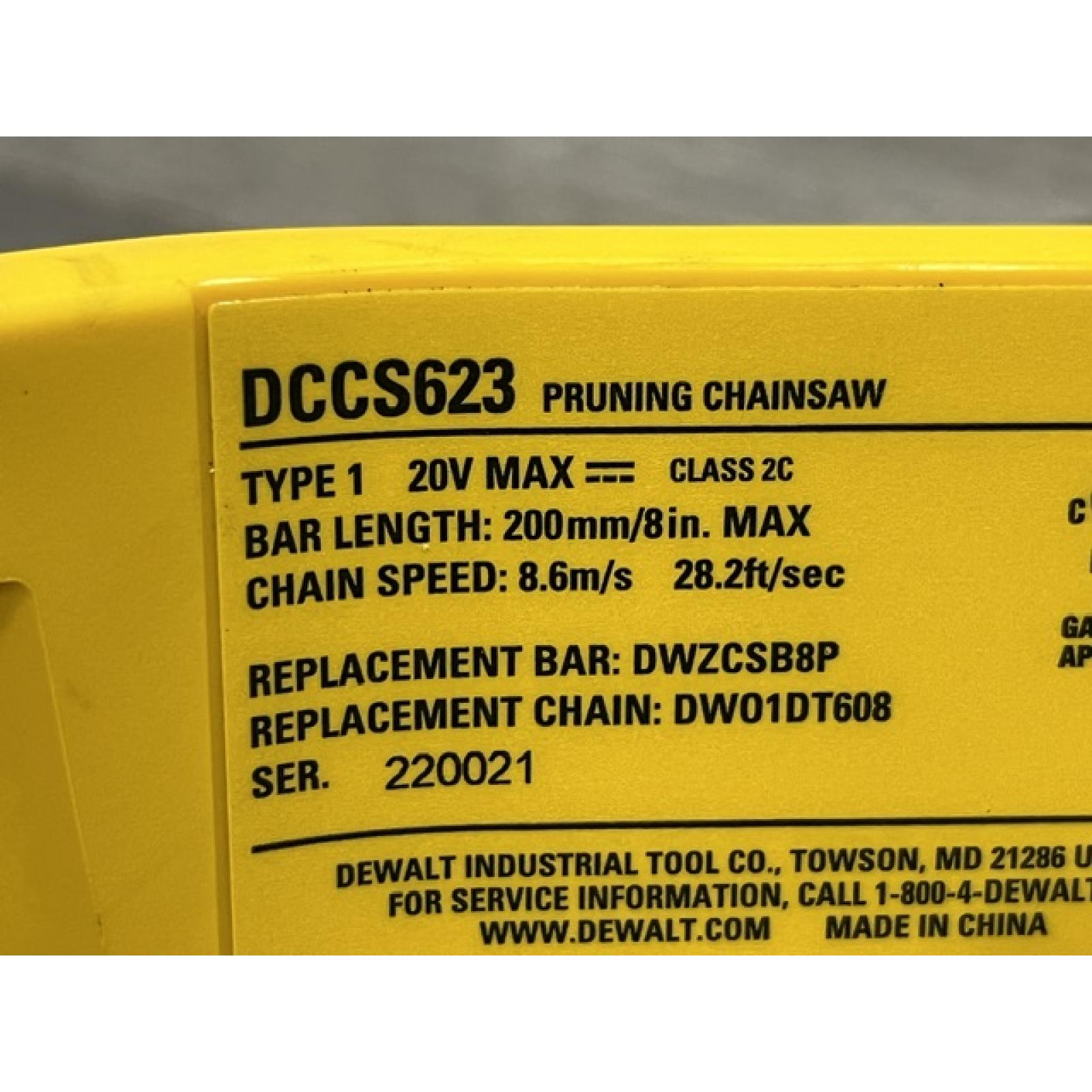 AS-IS DEWALT 20V MAX 8 in. Brushless Cordless Battery Powered Pruning Chainsaw (Tool Only)