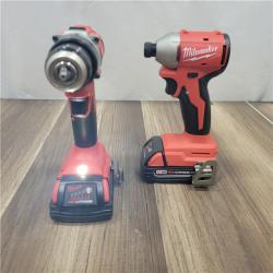 AS-IS Milwaukee M18 18V Lithium-Ion Brushless Cordless Compact Drill/Impact Combo Kit (2-Tool) W/(2) 2.0 Ah Batteries, Charger & Bag