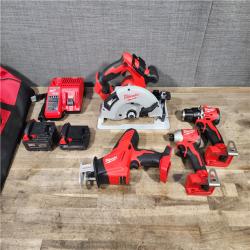 HOUSTON LOCATION - AS-IS Milwaukee M18 18-Volt Lithium-Ion Brushless Cordless Combo Kit (4-Tool) with 2-Batteries  1-Charger and Tool Bag