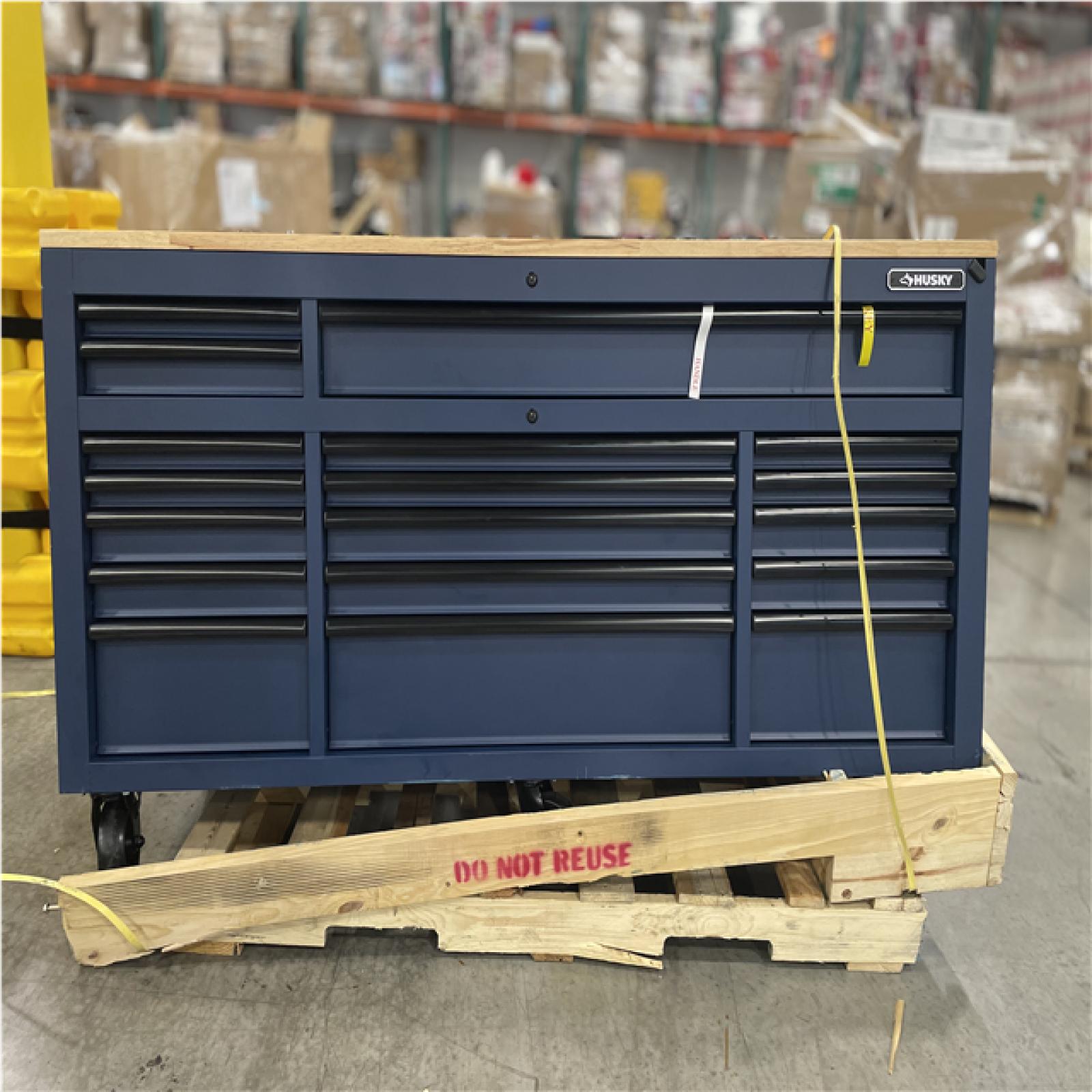 DALLAS LOCATION- AS-IS HUSKY 72 in. W x 24 in. D Heavy Duty 18-Drawer Adjustable Height Mobile Workbench (MATTE BLUE/WOODTOP)