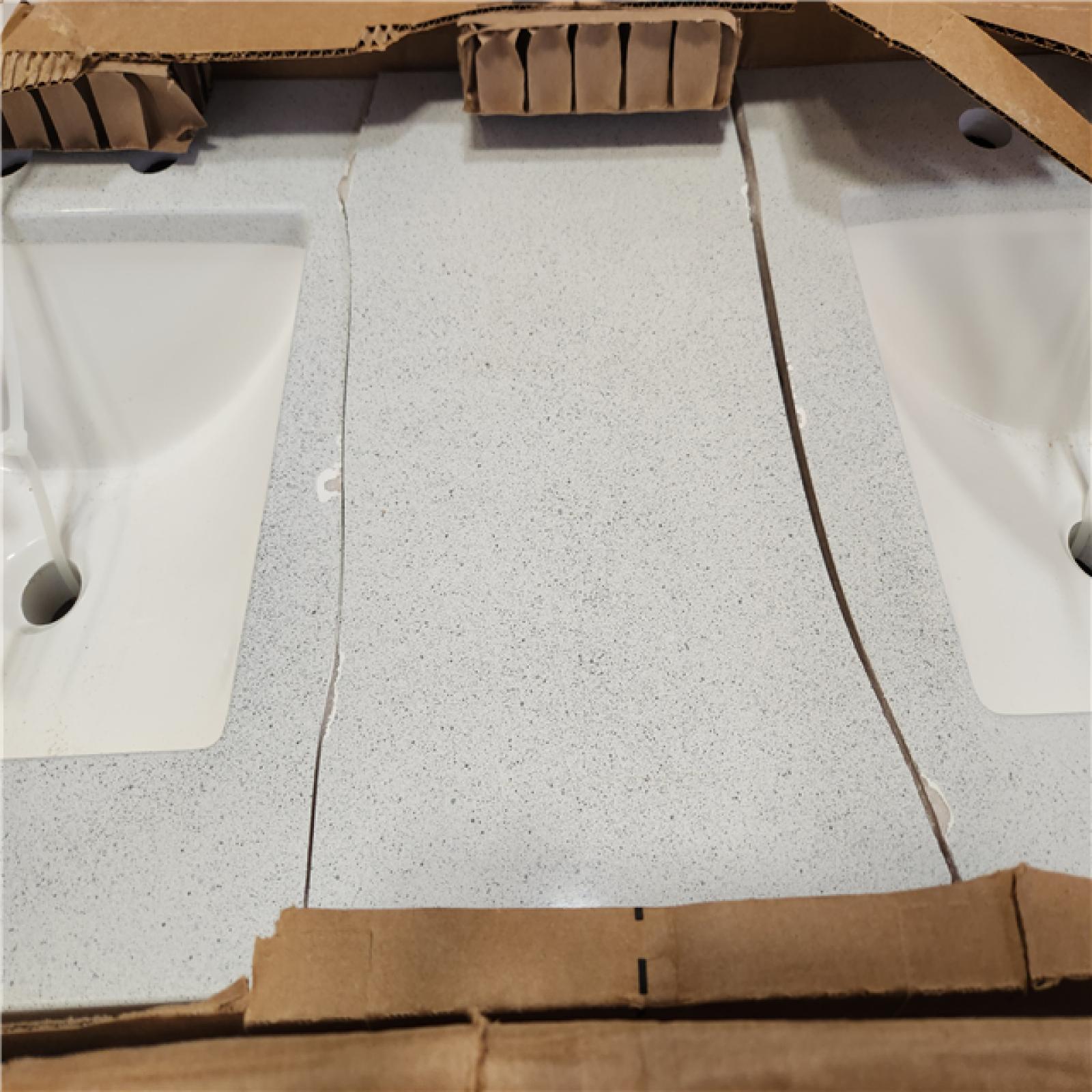 Phoenix AS-IS Glacier Bay Bannister 61 in. Double Sink White Bath Vanity with Granite-Look Colorpoint White Cultured Marble Top (Assembled)