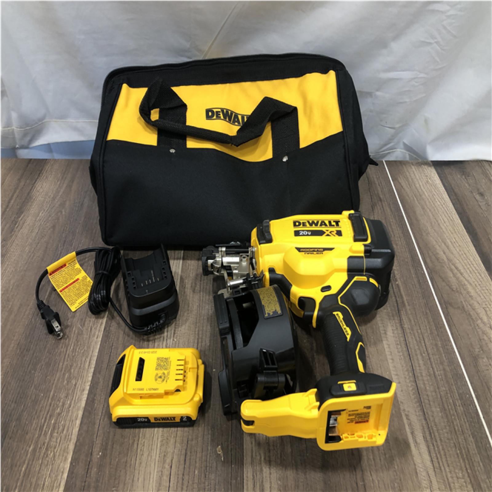 AS-IS DEWALT 20V MAX Lithium-Ion 15-Degree Electric Cordless Roofing Nailer Kit