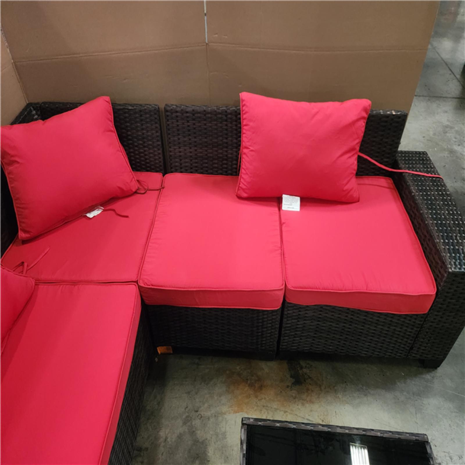Phoenix LIKE NEW Halmuz 6-Piece Wicker Outdoor Sectional Set with Red Cushion