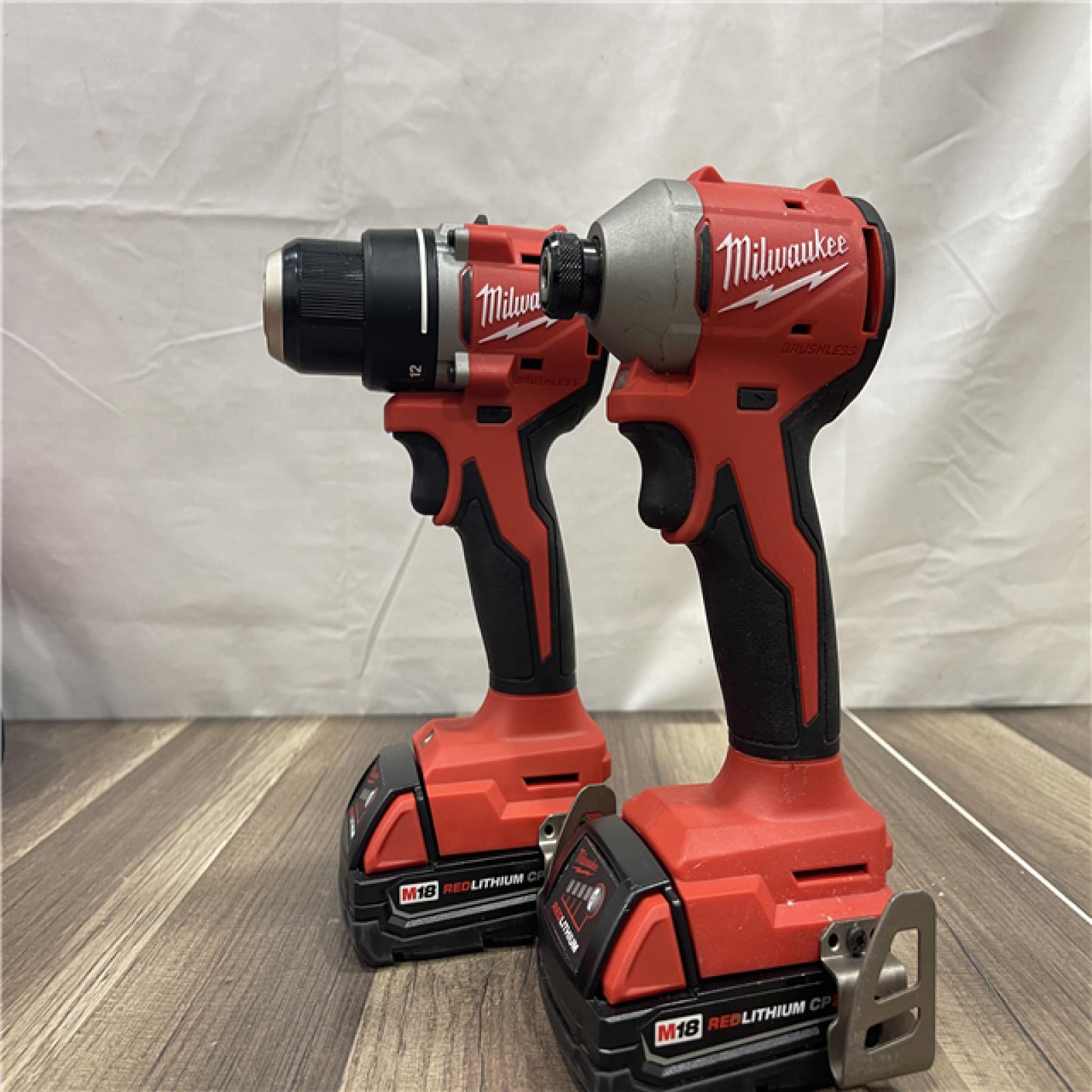 AS-IS- Milwaukee 18V Lithium-Ion Brushless Cordless Compact Drill/Impact Combo Kit
