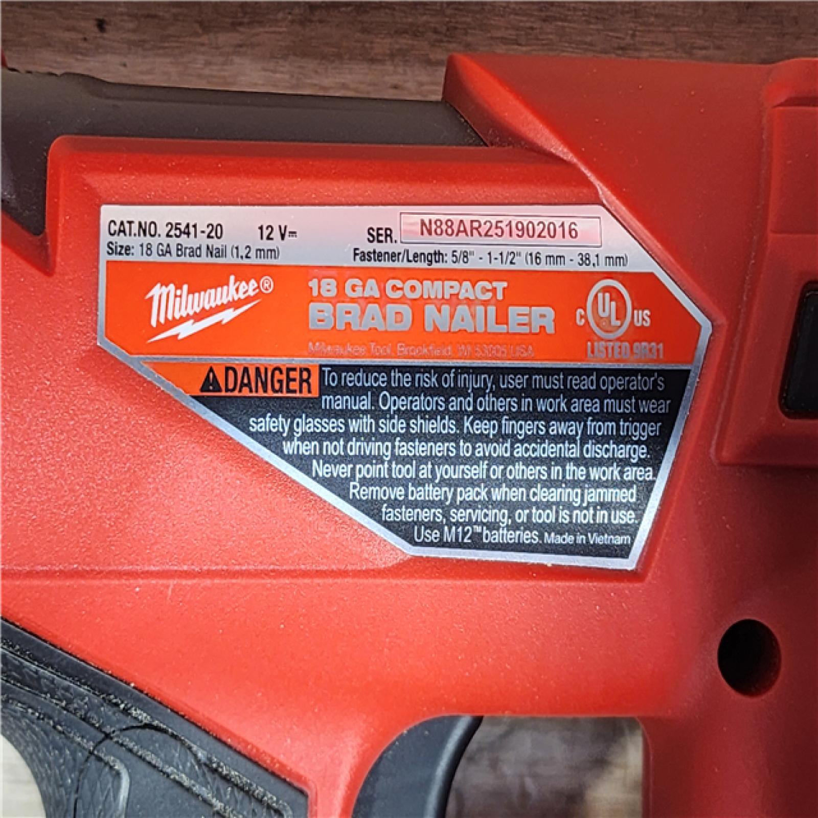 HOUSTON LOCATION - AS-IS Milwaukee  FUEL 12-Volt Lithium-Ion Brushless Cordless 18-Gauge 1-1/2 in. Compact Brad Nailer (Tool Only)