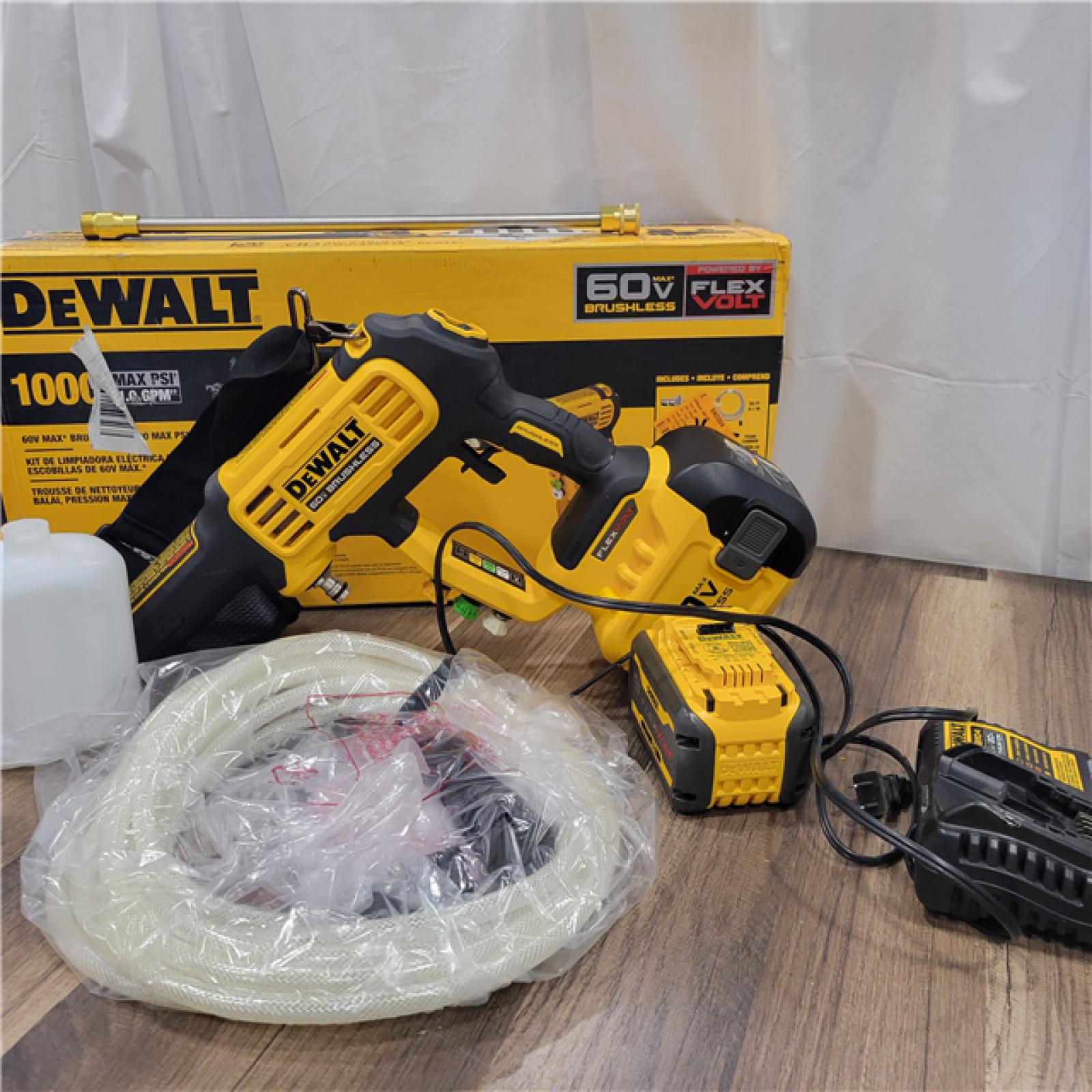 AS-IS DEWALT FLEXVOLT 60V MAX 1000 PSI 1.0 GPM Cold Water Cordless Battery Power Cleaner Kit W/(1) FLEXVOLT 3 Ah Battery and Charger