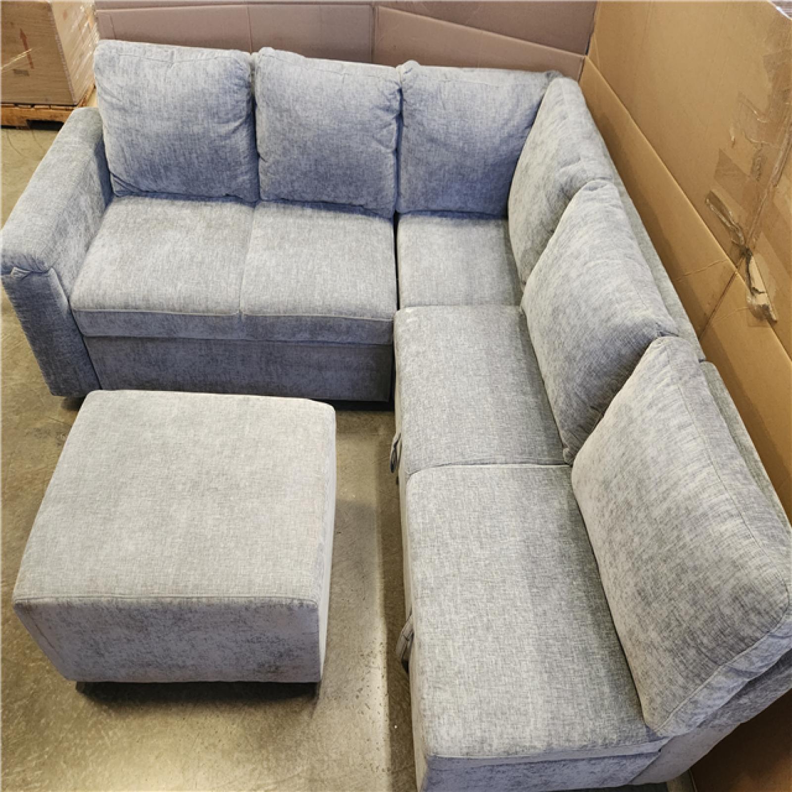 Phoenix 4-Piece L Shape Electric Sectional Sofa Grey with Ottoman