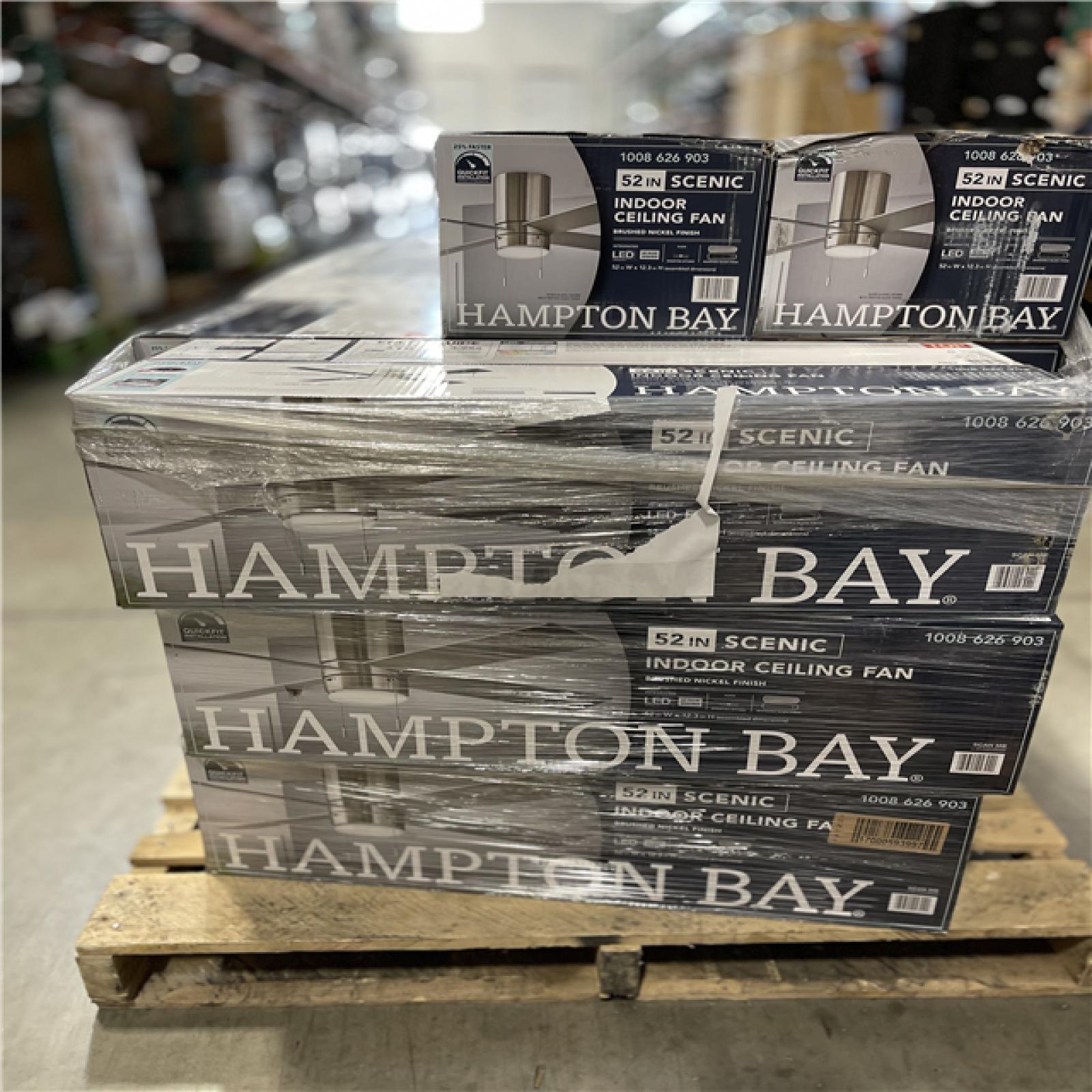 DALLAS LOCATION - Hampton Bay Scenic 52 in. Integrated LED Indoor Brushed Nickel Hugger Ceiling Fan- (14 UNITS)