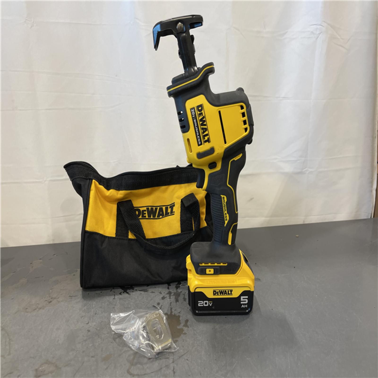 AS-IS - DEWALT ATOMIC 20V MAX Cordless Brushless Compact Reciprocating Saw and (1) 20V MAX Premium Lithium-Ion 5.0Ah Battery