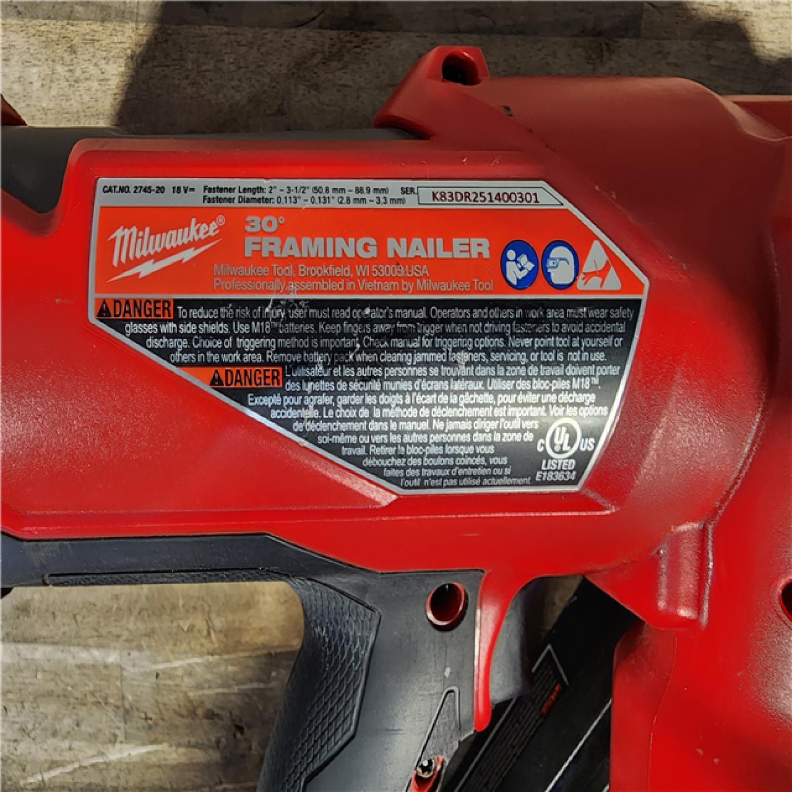 HOUSTON LOCATION - AS-IS Milwaukee M18 FUEL 30 Degree Framing Nailer (TOOL ONLY)