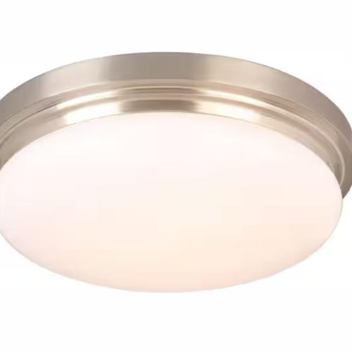 DALLAS LOCATION - Hampton Bay 15 in. 225-Watt Equivalent Brushed Nickel Integrated LED Flush Mount with Frosted Glass Shade (40 UNITS)