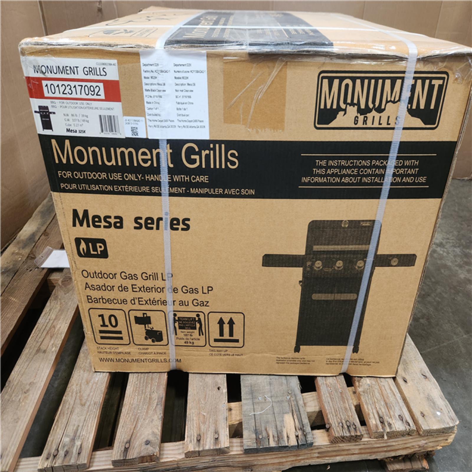 Phoenix LIKE NEW Monument Grills Mesa 3-Burner Propane Gas Grill in Black with Clear View Lid, LED Controls, Smoke Box, and Side Burner