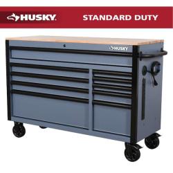 Phoenix NEW Husky Standard-Duty 52 in. W 10-Drawer Matte Cadet Gray Mobile Workbench Cabinet with Solid Wood Top