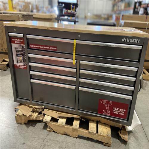 DALLAS LOCATION - Husky 61 in. W x 24 in. D Standard Duty 10-Drawer Mobile Workbench Tool Chest with Sliding Bin Storage Drawer in Silver
