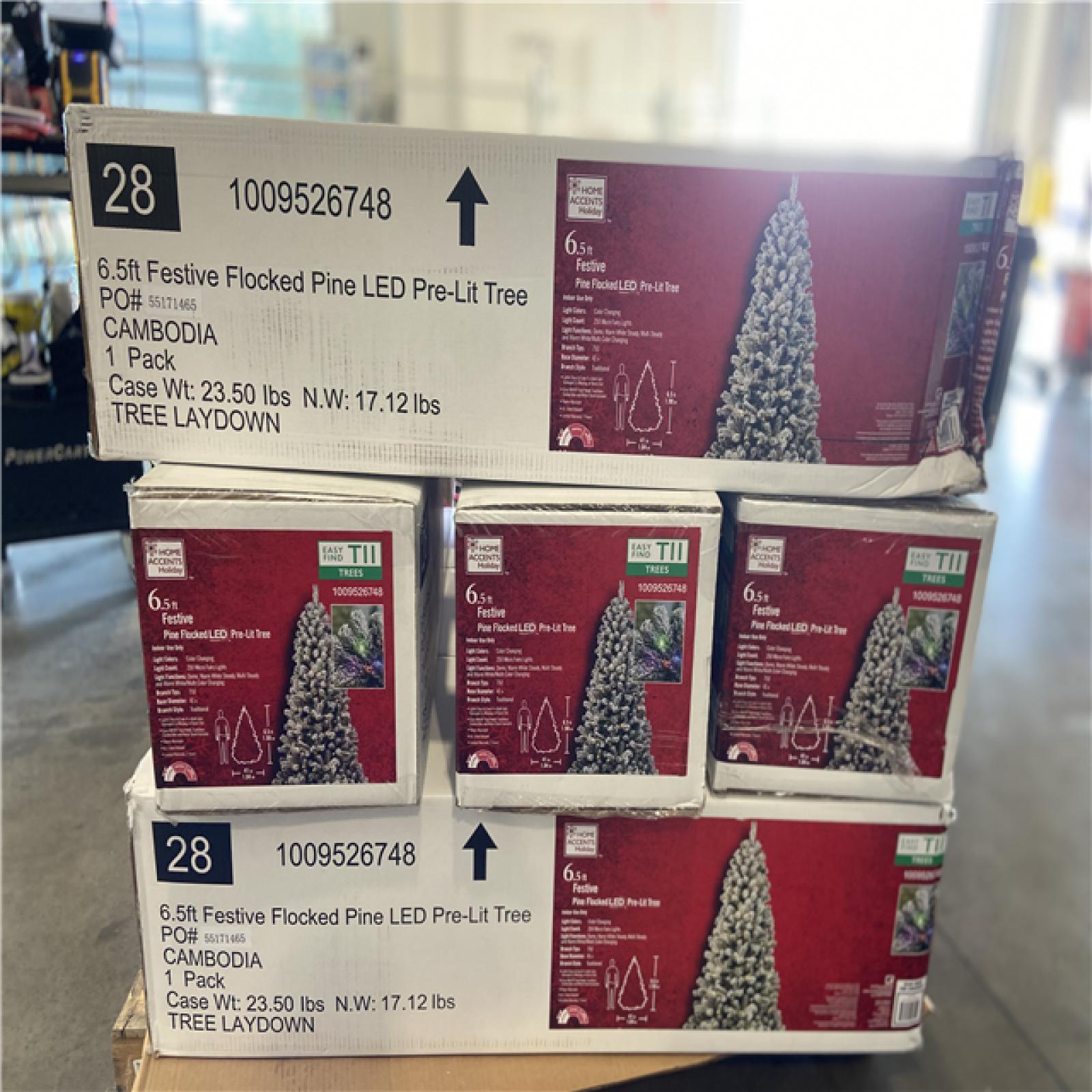 DALLAS LOCATION - Home Accents Holiday 6.5 ft. Festive Mixed Pine Flocked LED Pre-Lit Artificial Christmas Tree T11 - Total Value - $639.84