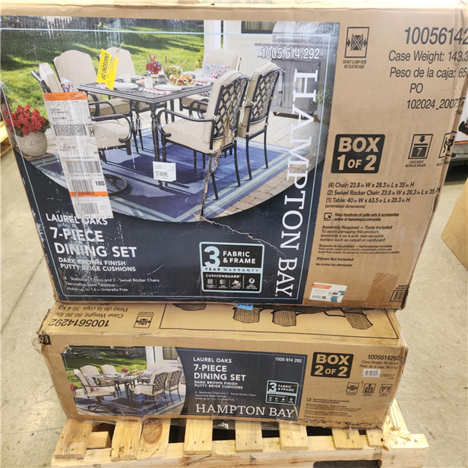 Phoenix Hampton Bay Laurel Oaks Dark Brown 7-Piece Metal Outdoor Dining Set with Cushion Guard Putty Cushions