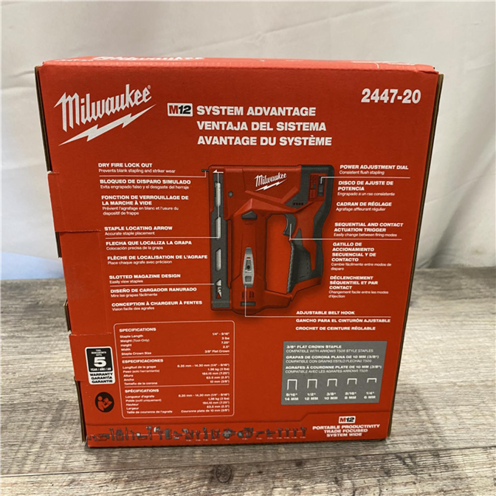 NEW - Milwaukee 12-Volt Lithium-Ion Cordless 3/8 in. Crown Stapler (Tool-Only)