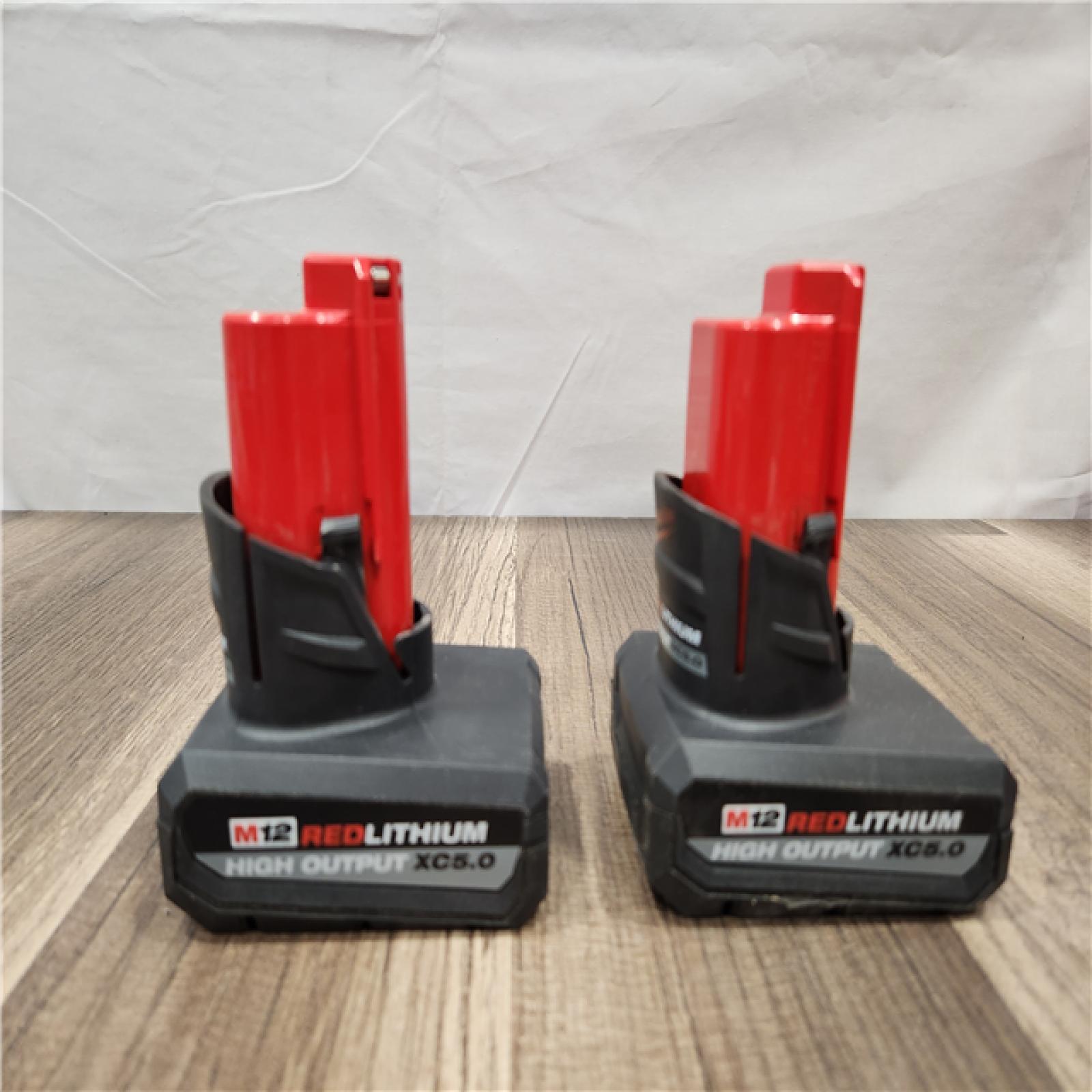 AS-IS- Milwaukee M12 12V Lithium-Ion XC High Output 5.0 Ah Battery Pack (2-Pack) Starter Kit with Charger