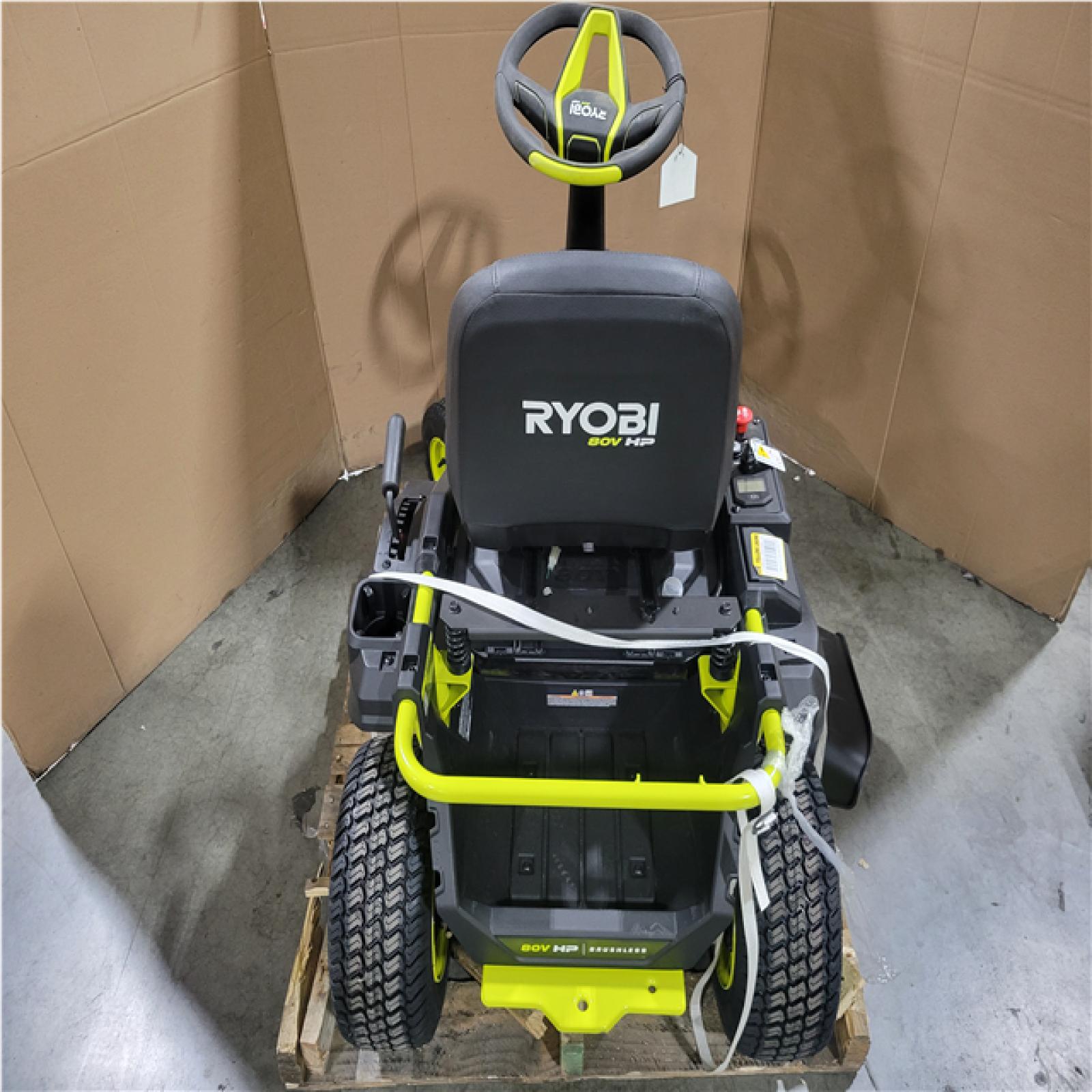 CALIFORNIA AS-IS RYOBI 80V BRUSHLESS R1 30 ELETRIC SIT DOWN LAWN MOWER