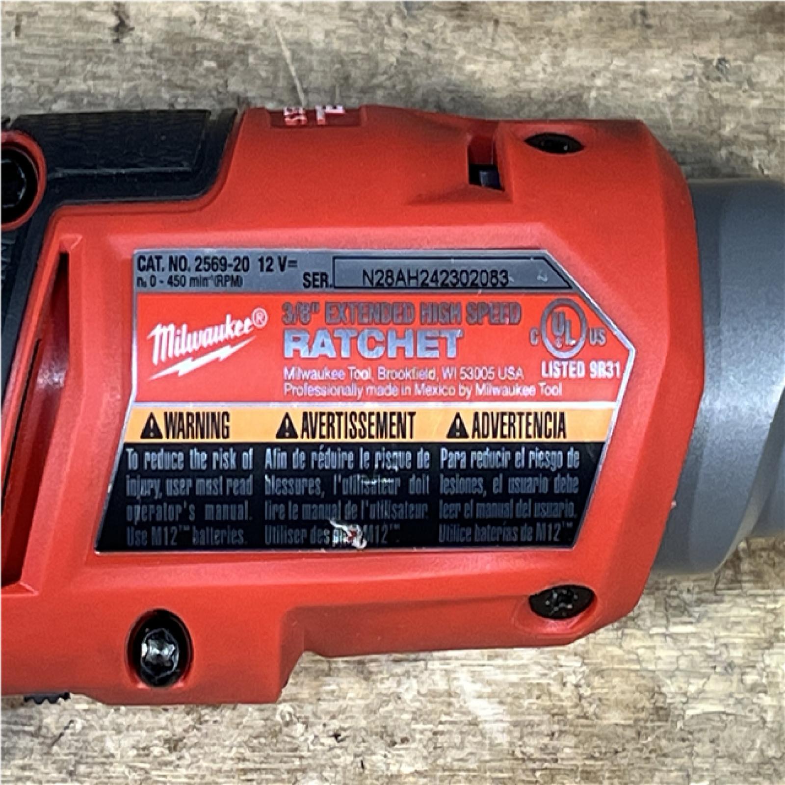 Houston Location AS-IS Milwaukee FUEL 12V Lithium-Ion Brushless Cordless 3/8 in. Extended Reach High Speed Ratchet (Tool Only)
