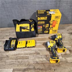 HOUSTON LOCATION - AS-IS Dewalt DCK225D2 20V MAX ATOMIC Brushless Compact Lithium-Ion 1/2 in. Cordless Drill Driver and 1/4 in. Impact Driver Combo Kit with 2 Batteries 2 Ah
