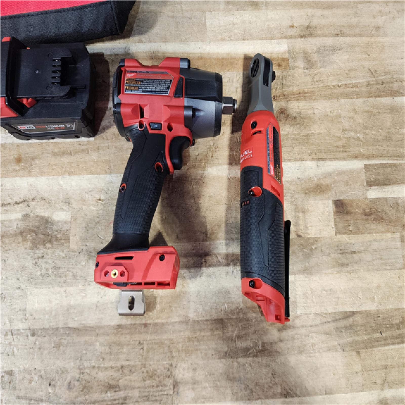 HOUSTON LOCATION - AS - IS M18 FUEL 18V Cordless Mid Torque 1/2 in. Impact Wrench W/ M12 FUEL 3/8 in. Ratchet & Battery/Charger Combo Kit
