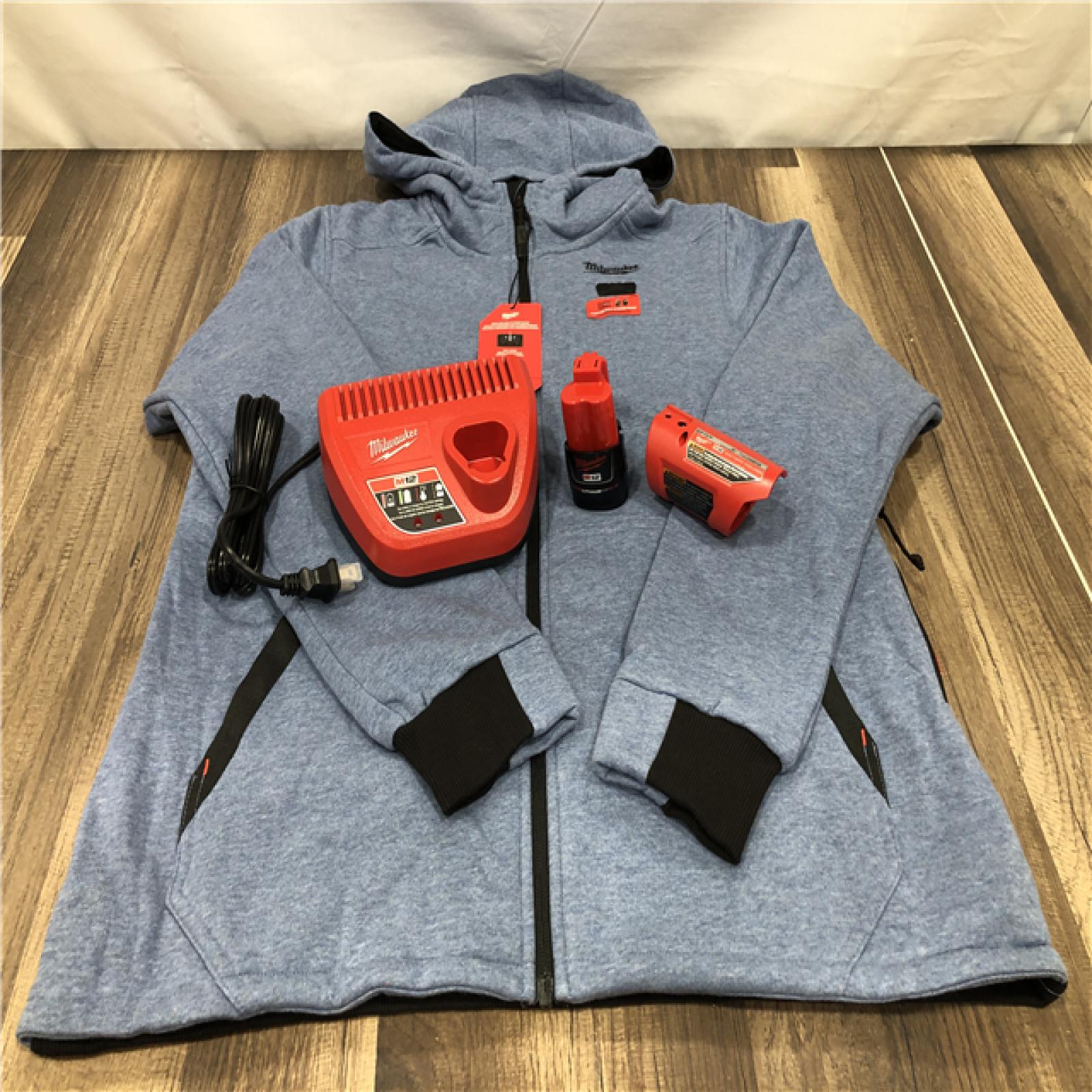 AS-IS Milwaukee Women's Large 12-Volt Lithium Ion Cordless Blue Heated Hooded Jacket Kit