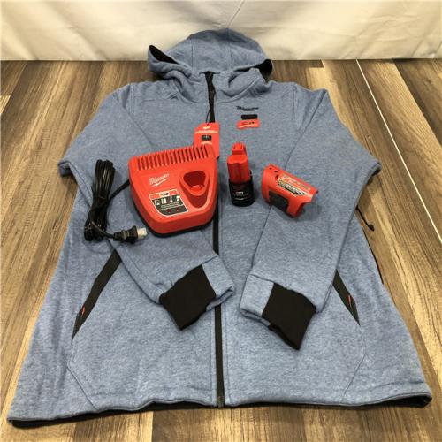 AS-IS Milwaukee Women's Large 12-Volt Lithium Ion Cordless Blue Heated Hooded Jacket Kit