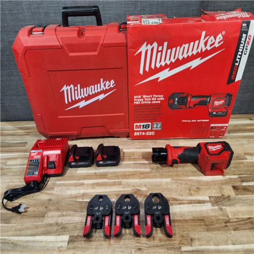 HOUSTON LOCATION - AS-IS Milwaukee 18V Lithium-Ion Cordless Short Throw Press Tool with 3 PEX Crimp Jaws Kit