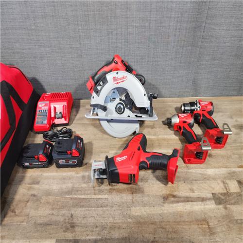HOUSTON LOCATION - AS-IS (APPEARS LIKE NEW) Milwaukee M18 18-Volt Lithium-Ion Brushless Cordless Combo Kit (4-Tool) with 2-Batteries  1-Charger and Tool Bag