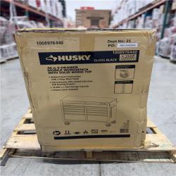 DALLAS LOCATION- AS-IS Husky Tool Storage 46 in. W x 18 in. D 9-Drawer Mobile Workbench Cabinet in Gloss Black