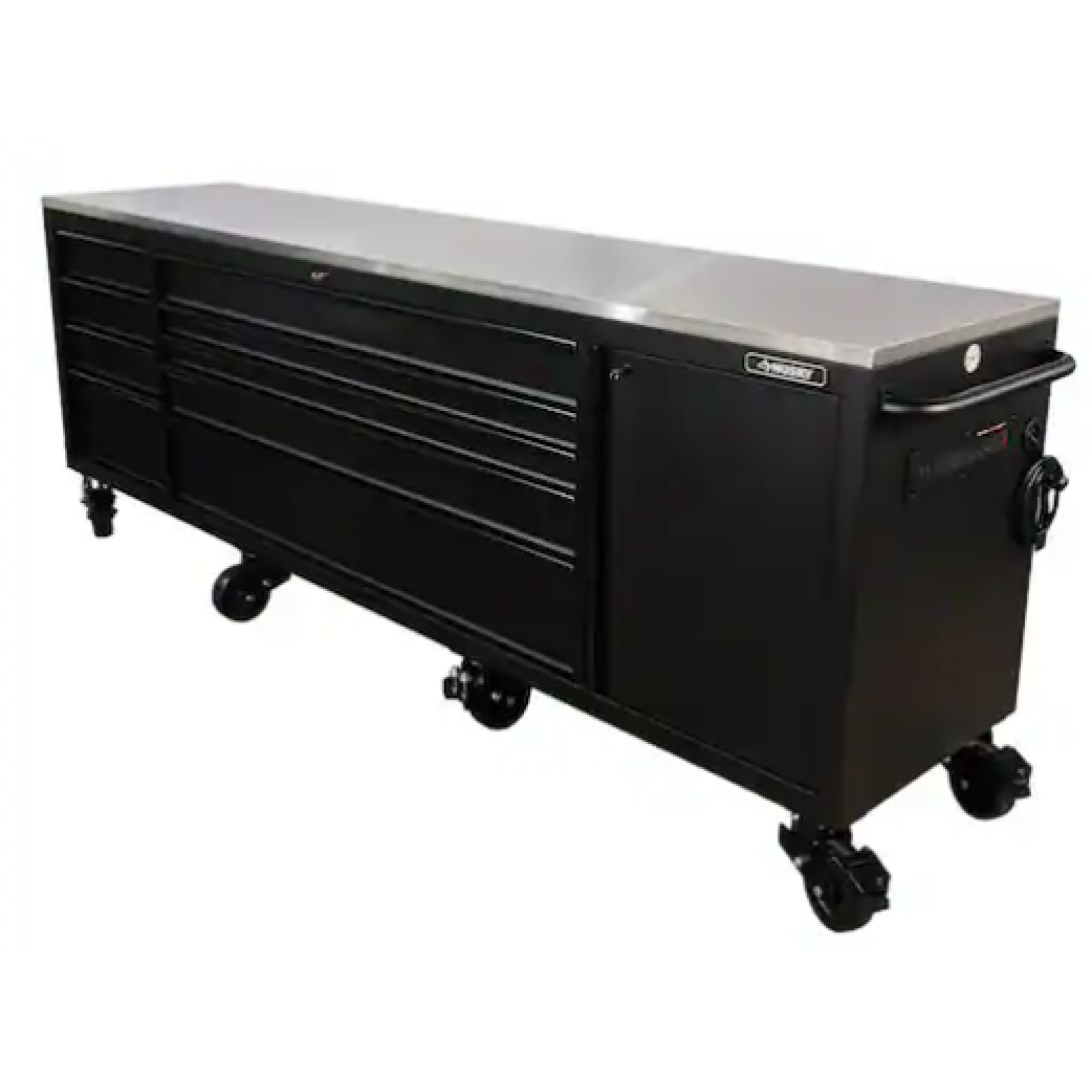 DALLAS LOCATION - AS-IS HUSKY 108 in. W x 24 in. D 9-Drawer Heavy-Duty Mobile Workbench with Stainless Steel Top/Matte Black