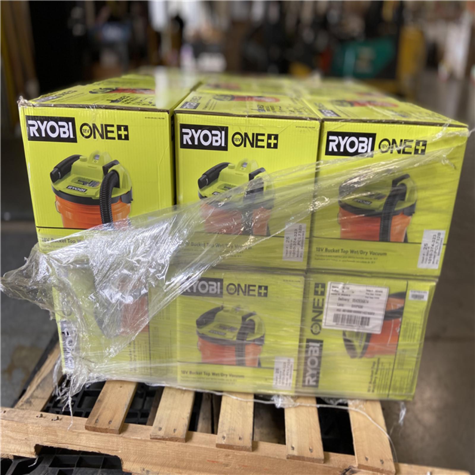 DALLAS LOCATION - RYOBI ONE+ 18V Cordless 5 Gal. Bucket Top Wet/Dry Vacuum (Tool Only) with 1/4 in. Hose and Crevice Tool (19 UNITS)