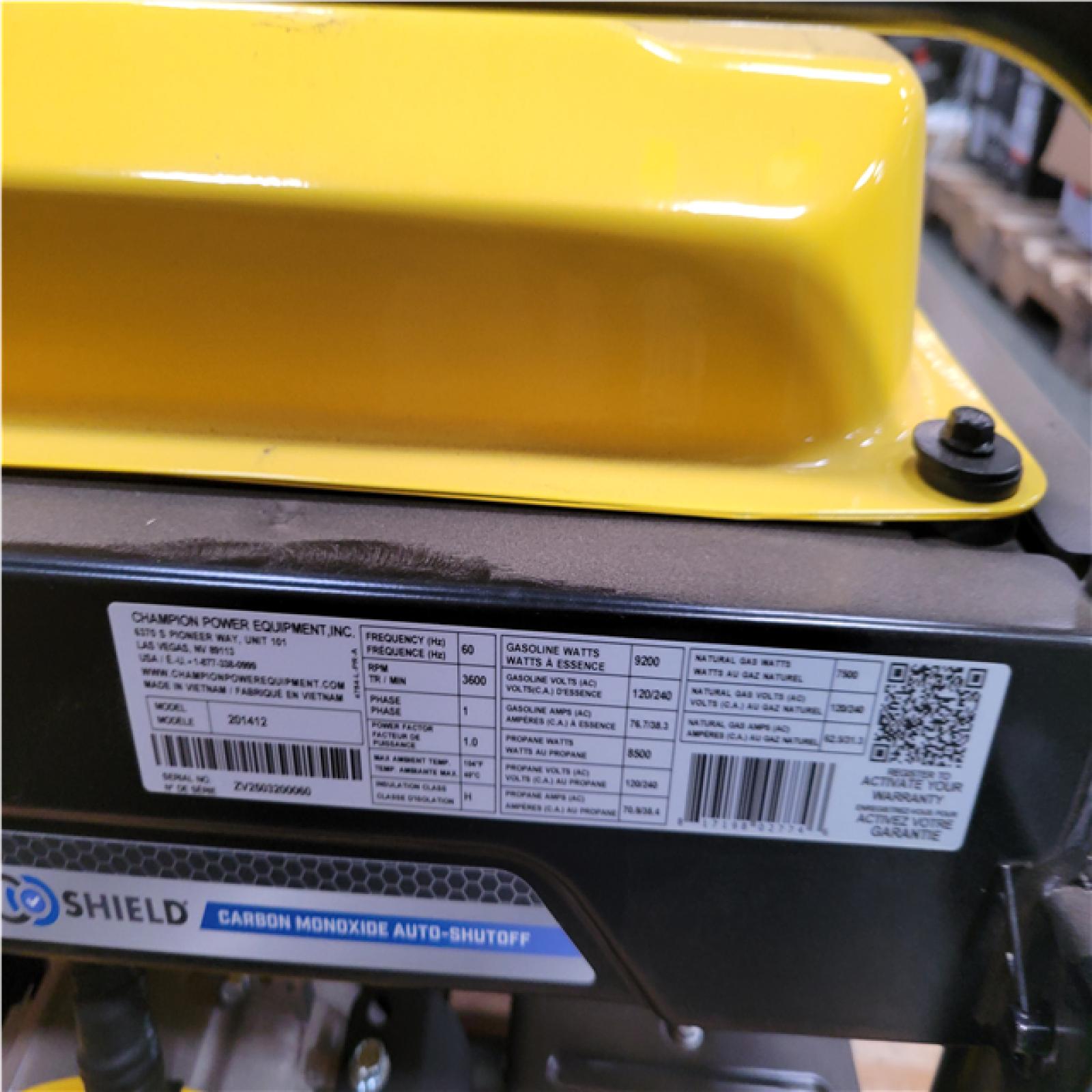 CALIFORNIA AS-IS CHAMPION 11 500/9 200-WATT ELETRIC START TRI-FUEL PORTABLE GENERATOR