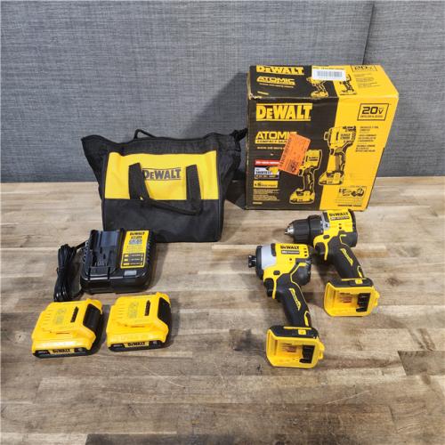HOUSTON LOCATION - AS-IS Dewalt DCK225D2 20V MAX ATOMIC Brushless Compact Lithium-Ion 1/2 in. Cordless Drill Driver and 1/4 in. Impact Driver Combo Kit with 2 Batteries 2 Ah
