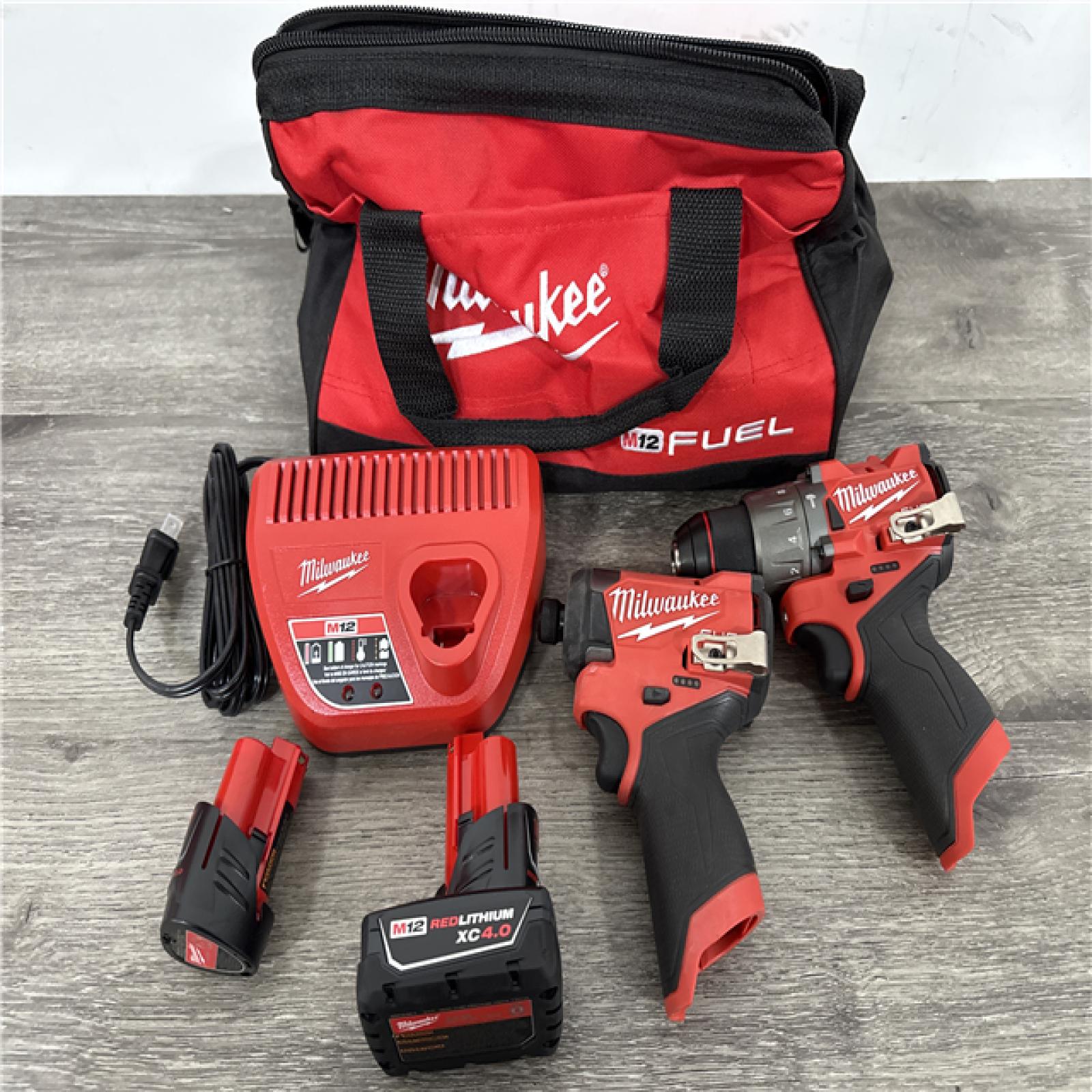 California AS-IS Milwaukee M12 Fuel 2-Tool Combo Kit  Includes (2) Batteries  Charger & Bag