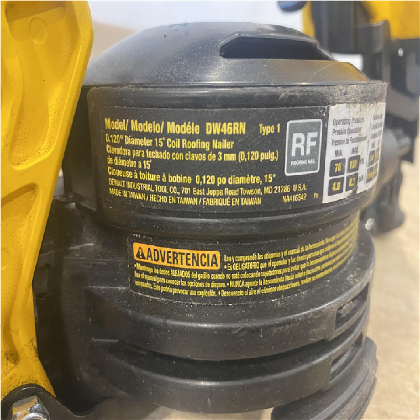 AS-IS DEWALT 1-3/4 in. 15 Degree Pneumatic Coil Roofing Nailer