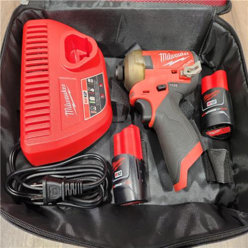 AS-IS- Milwaukee M12 FUEL SURGE 12V Lithium-Ion Brushless Cordless 1/4 in. Hex Impact Driver Compact Kit W/Two 2.0Ah Batteries  Bag