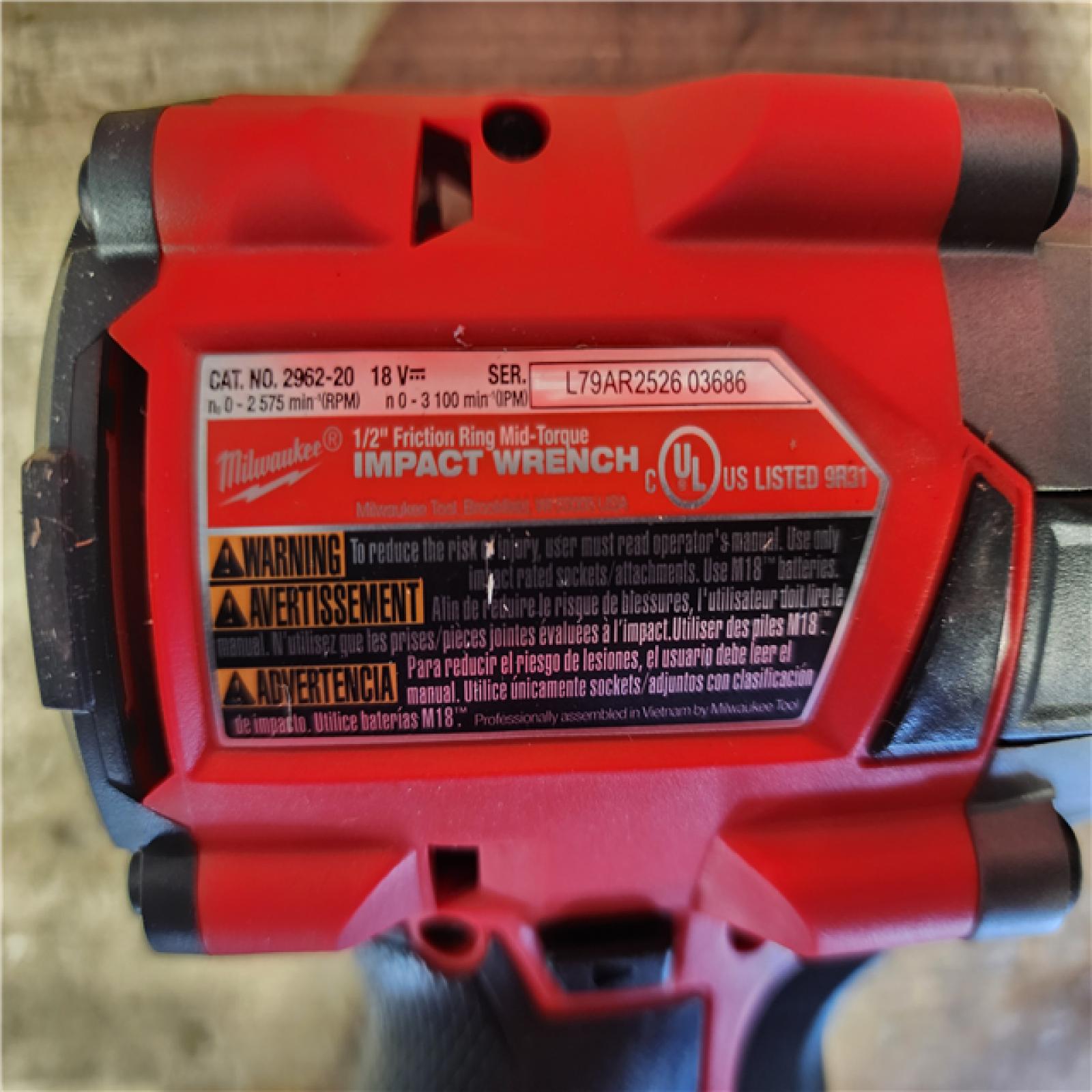 HOUSTON LOCATION - AS-IS Milwaukee FUEL18V Lithium-Ion Brushless Cordless Mid Torque 1/2 in. Impact Wrench w/Friction Ring (Tool-Only