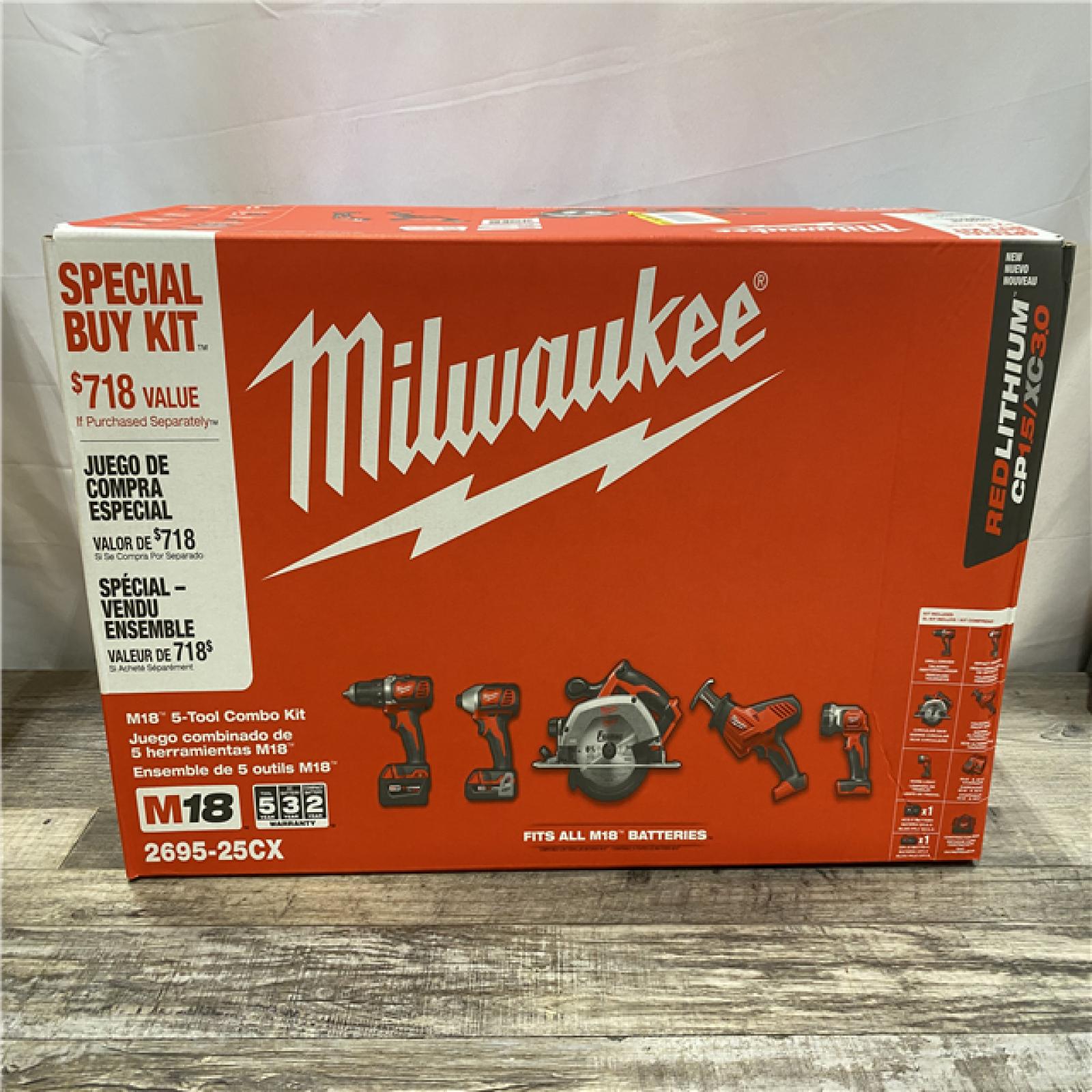 NEW - Milwaukee 18V Lithium-Ion Cordless (5-Tool) Combo Kit