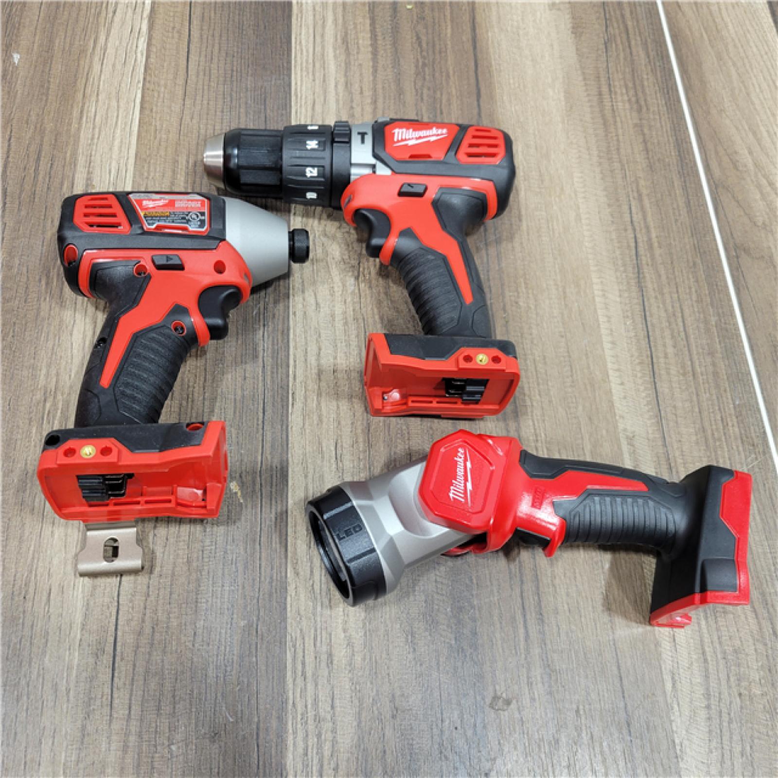 AS-IS MILWAUKEE M18 18V Lithium-Ion Cordless Combo Tool Kit with Two 3.0Ah Batteries, 1-Charger, 1-Tool Bag (4-Tool)