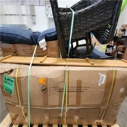 Phoenix OVIOS Joyoung Gray 9-Piece Wicker Patio Rectangle Fire Pit Conversation Set with Denim Blue Cushions and Swivel Chairs