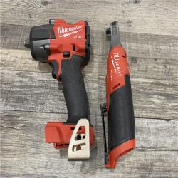 AS-IS Milwaukee FUEL 18V Cordless Mid Torque 1/2 in. Impact Wrench w/ M12 FUEL 3/8 in. Ratchet & Battery/Charger Combo Kit