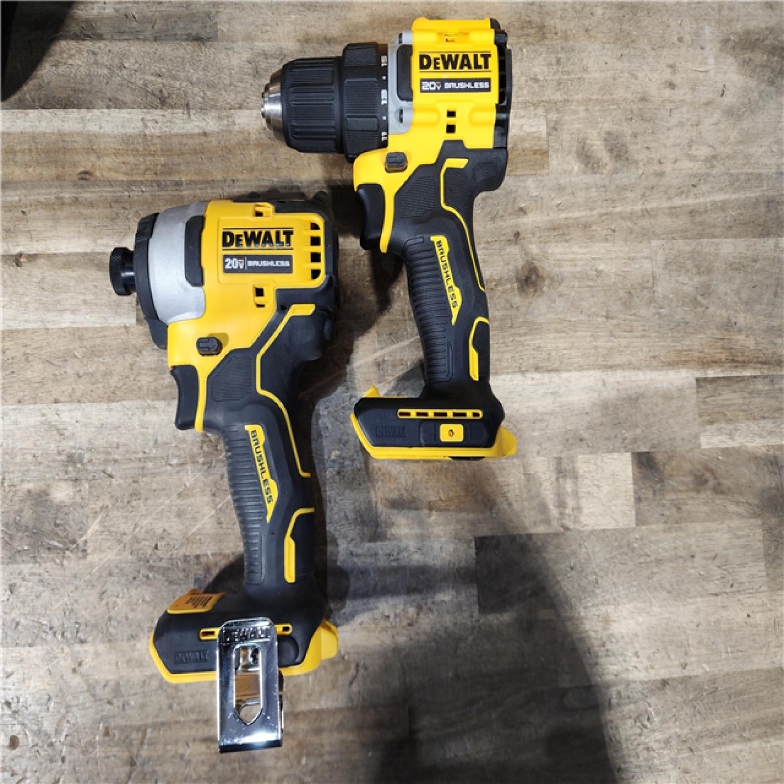 HOUSTON LOCATION - AS-IS Dewalt DCK225D2 20V MAX ATOMIC Brushless Compact Lithium-Ion 1/2 in. Cordless Drill Driver and 1/4 in. Impact Driver Combo Kit with 2 Batteries 2 Ah
